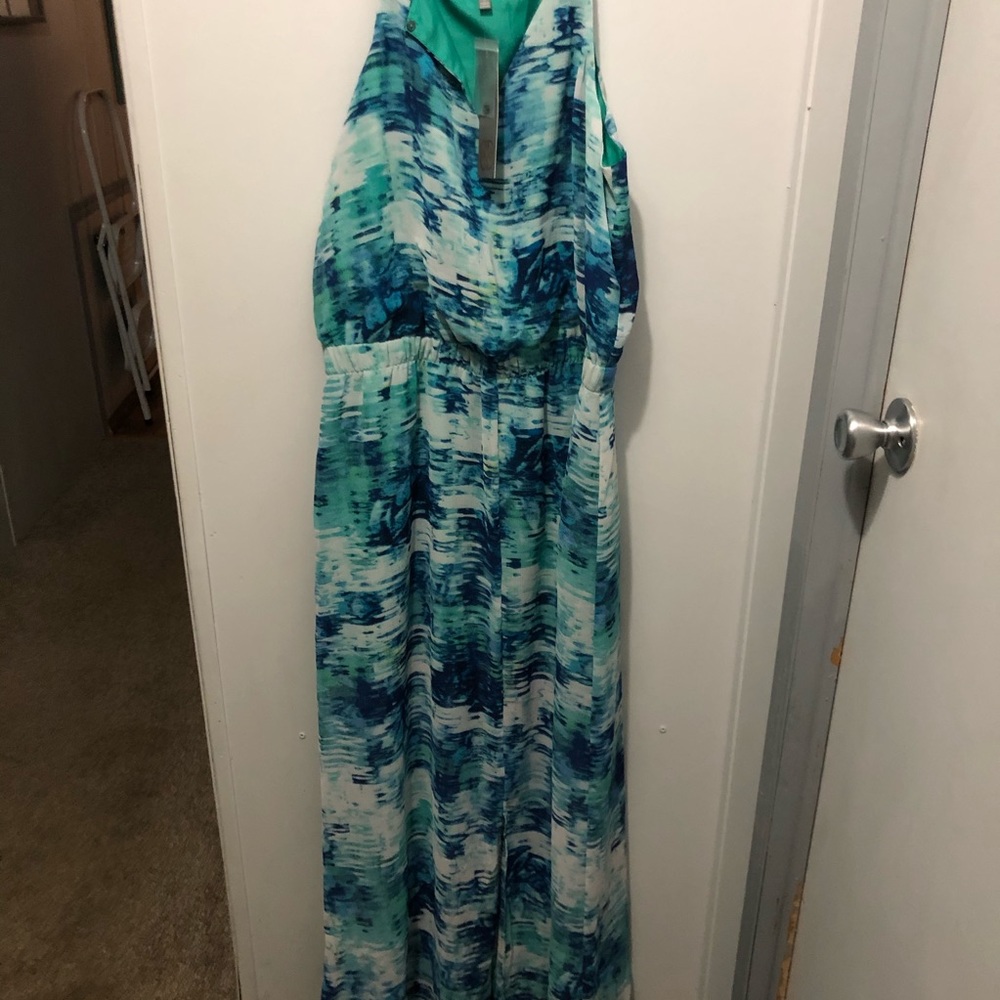 Daisy Fuentes Green & Blue Maxi Dress, Size L